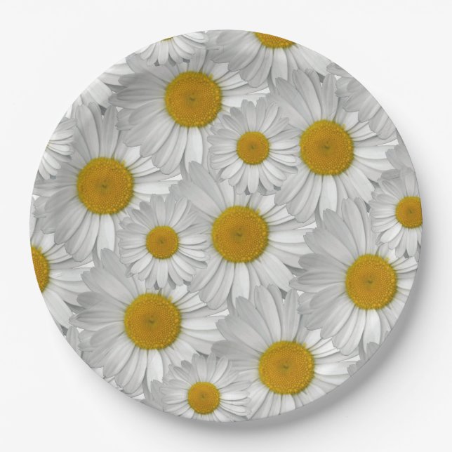 Cute Simple White Daisy Flower Pattern  Paper Plate (Front)