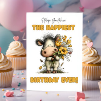 Cute & Simple Wild Boar Happiest Birthday Card