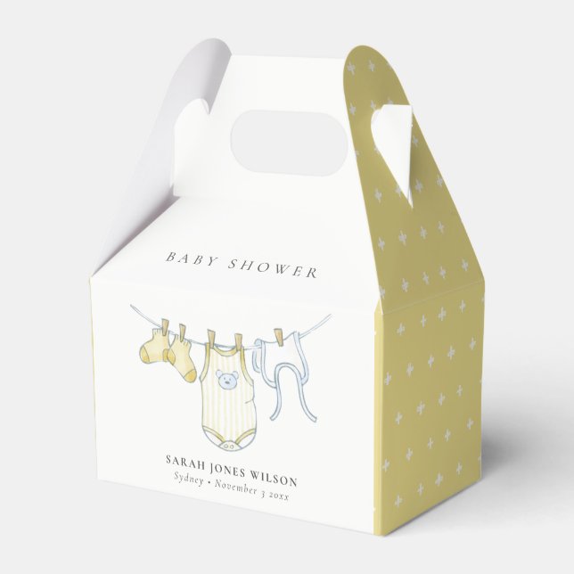 Cute Simple Yellow Baby Clothesline Baby Shower Favour Box (Front Side)
