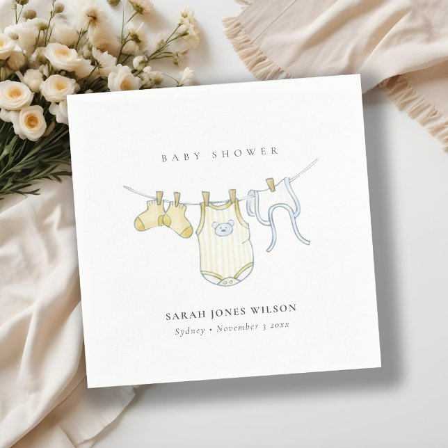 Cute Simple Yellow Baby Clothesline Baby Shower Napkin (Creator Uploaded)