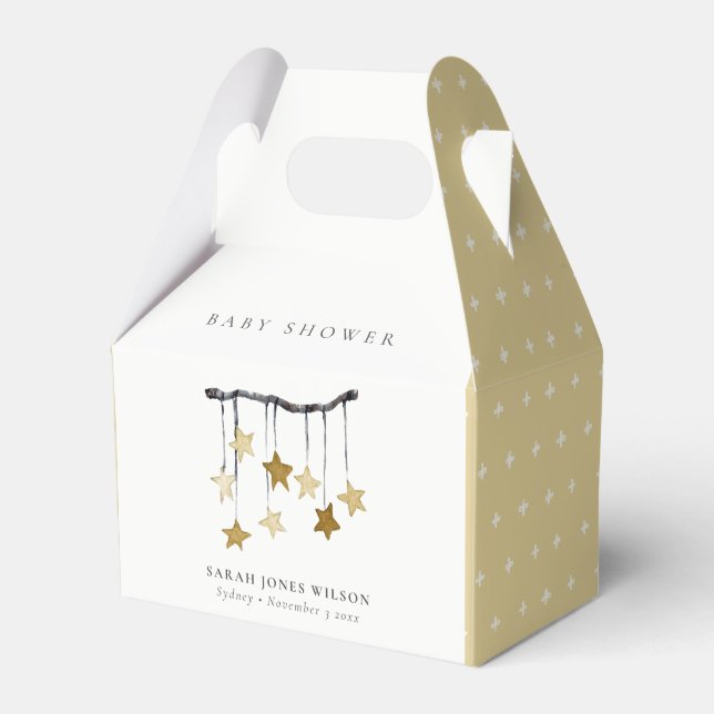 Cute Simple Yellow Neutral Star Mobile Baby Shower Favour Box (Front Side)