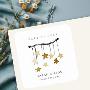 Cute Simple Yellow Neutral Star Mobile Baby Shower Square Sticker