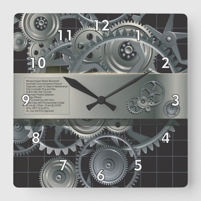 Cute Simulated All Gears and Metal Hardware Square Wall Clock (Front)