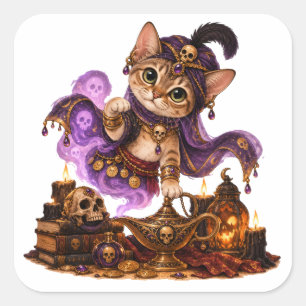Cute Singapore Cat Genie Halloween Square Sticker