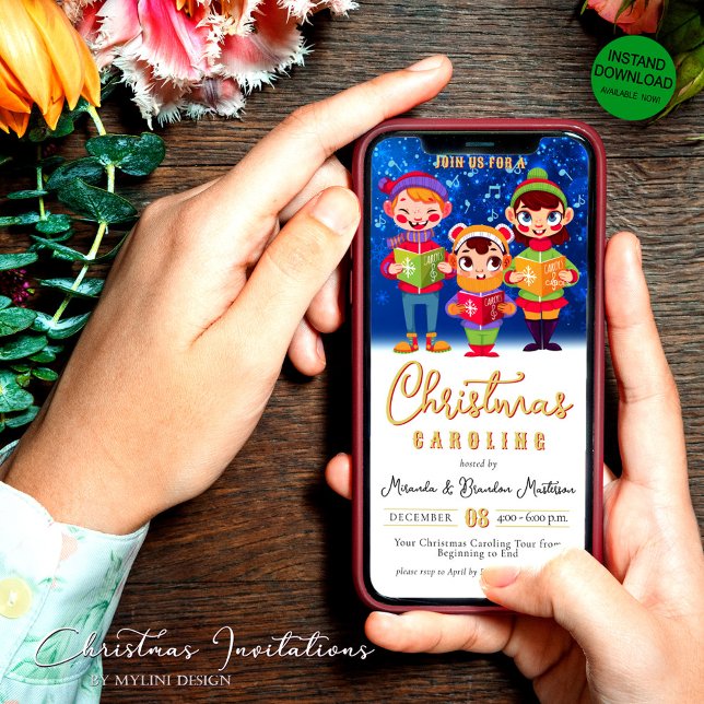 Cute Singers Digital Christmas Caroling Invitation (Creator Uploaded)