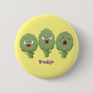 Cute singing artichokes vegetable cartoon 6 cm round badge