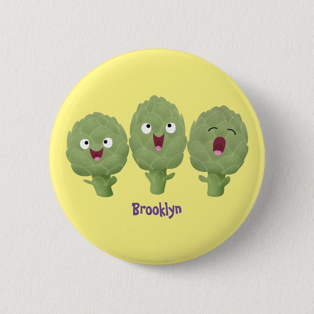 Cute singing artichokes vegetable cartoon 6 cm round badge (Front)