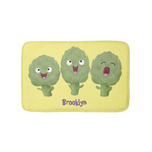 Cute singing artichokes vegetable cartoon bath mat