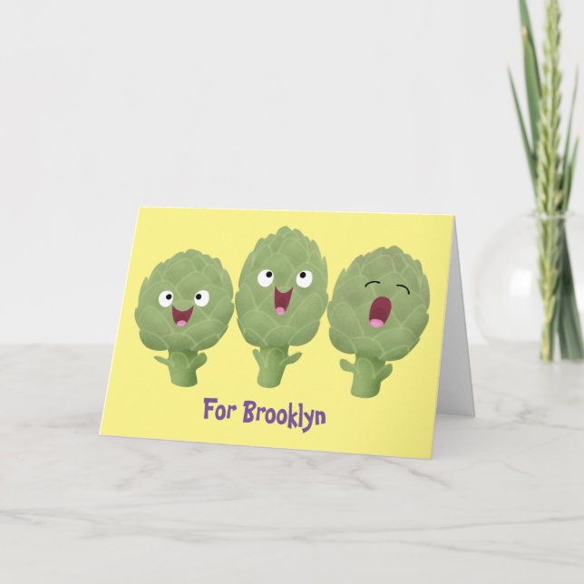 Cute singing artichokes vegetable cartoon card (Front)