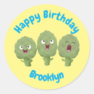 Cute singing artichokes vegetable cartoon classic  classic round sticker