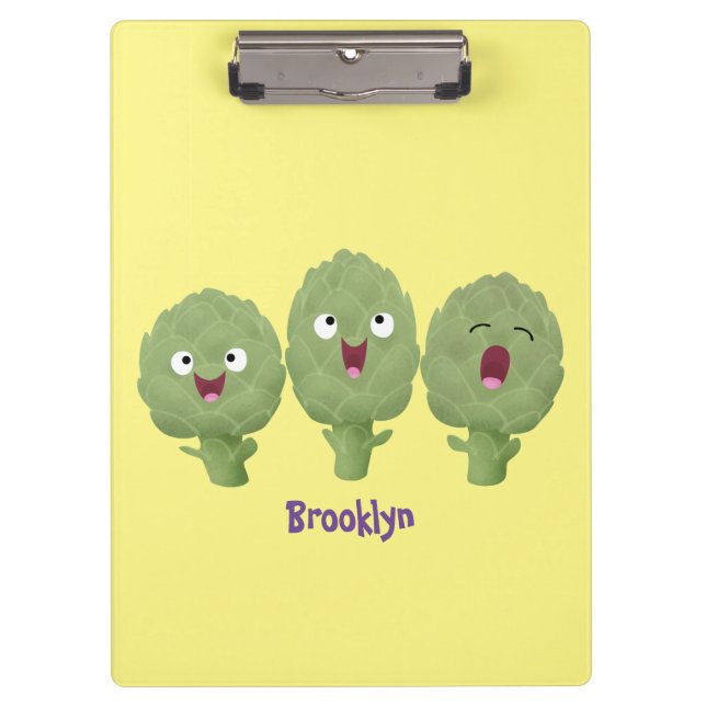 Cute singing artichokes vegetable cartoon clipboard (Front)