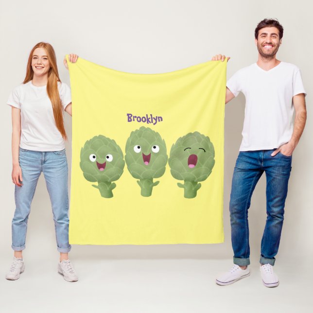 Cute singing artichokes vegetable cartoon fleece blanket (In Situ)