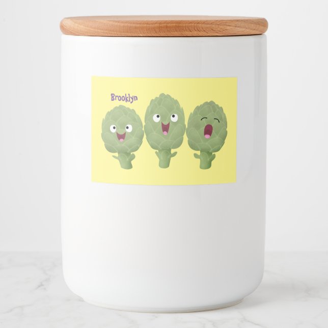 Cute singing artichokes vegetable cartoon food label (Front)