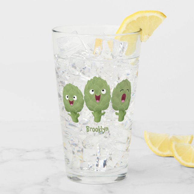 Cute singing artichokes vegetable cartoon glass (Back Ice)