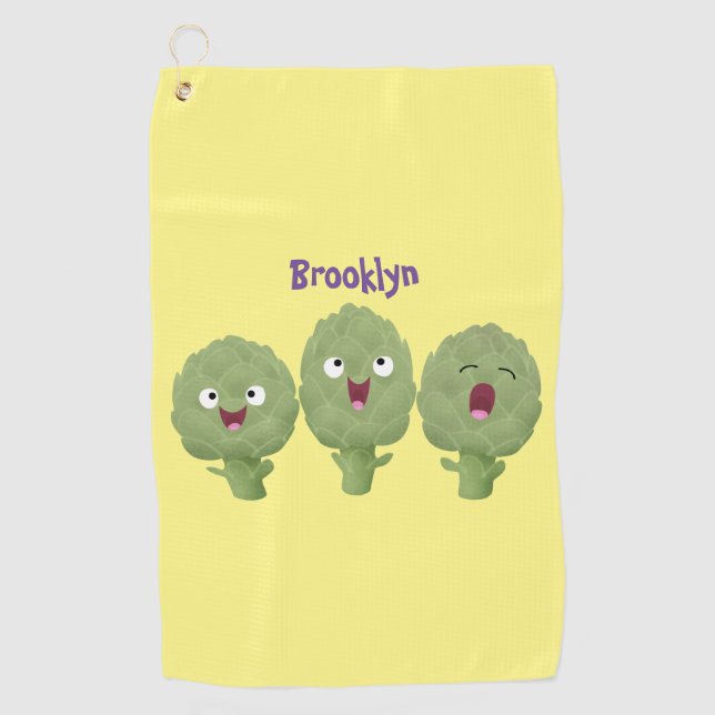 Cute singing artichokes vegetable cartoon golf towel (Front)
