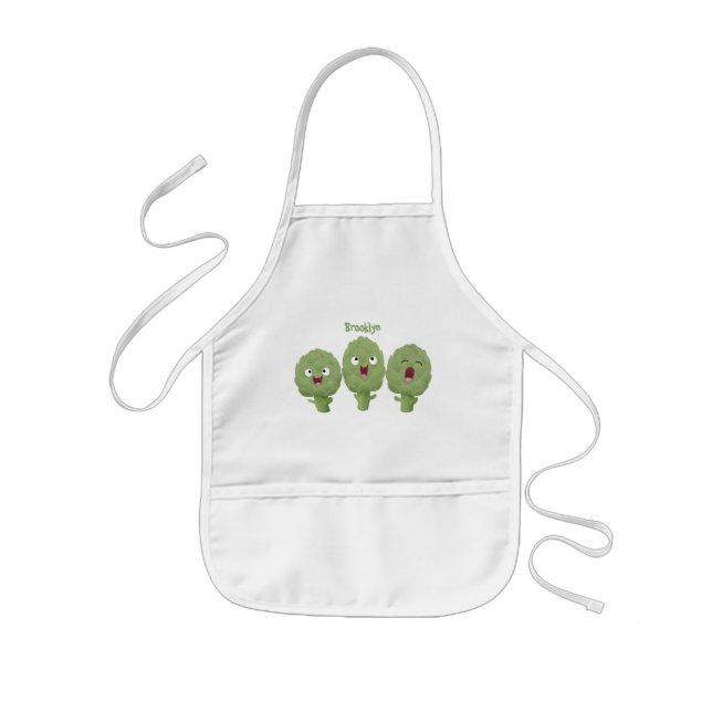 Cute singing artichokes vegetable cartoon kids apron (Front)