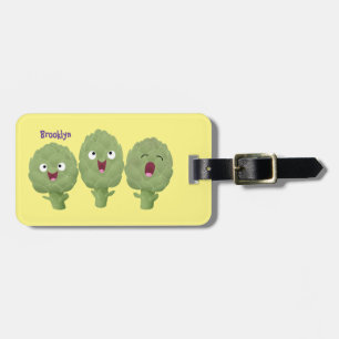 Cute singing artichokes vegetable cartoon luggage tag