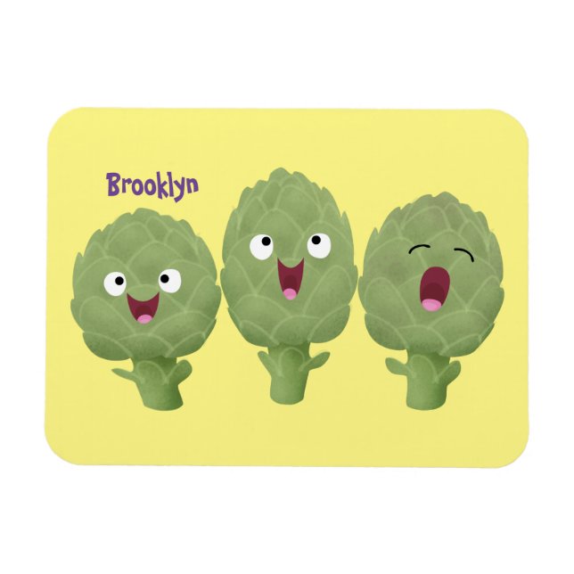 Cute singing artichokes vegetable cartoon magnet (Horizontal)