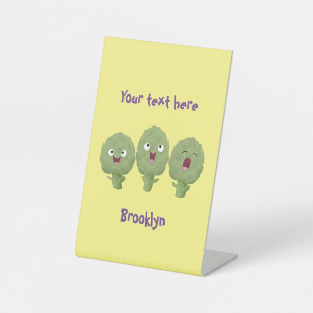 Cute singing artichokes vegetable cartoon pedestal sign (Front)