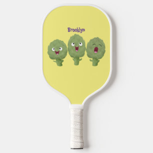 Cute singing artichokes vegetable cartoon pickleball paddle