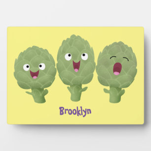 Cute singing artichokes vegetable cartoon  plaque