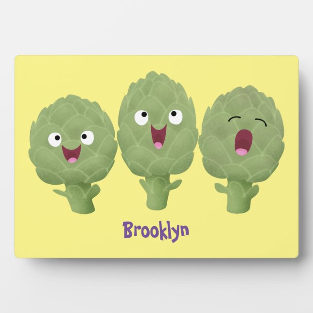 Cute singing artichokes vegetable cartoon  plaque (Front)