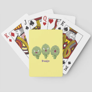Cute singing artichokes vegetable cartoon playing cards