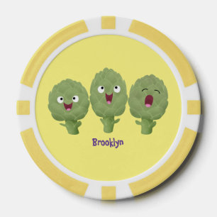 Cute singing artichokes vegetable cartoon poker chips