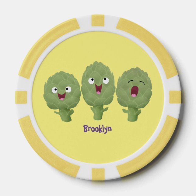 Cute singing artichokes vegetable cartoon poker chips (Front)