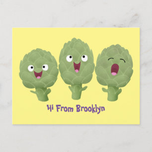 Cute singing artichokes vegetable cartoon postcard