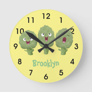 Cute singing artichokes vegetable cartoon round cl clock