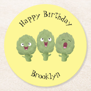 Cute singing artichokes vegetable cartoon round paper coaster