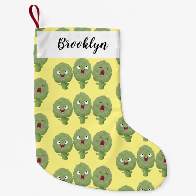 Cute singing artichokes vegetable cartoon small christmas stocking (Front)