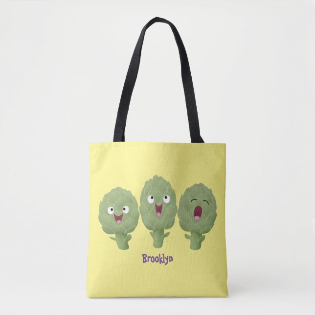 Cute singing artichokes vegetable cartoon  tote bag (Front)