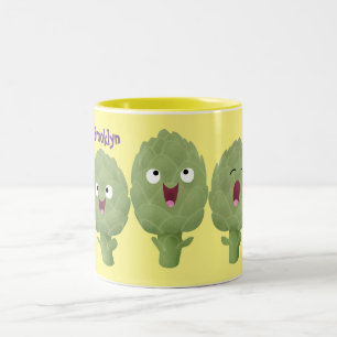 Cute singing artichokes vegetable cartoon Two-Tone coffee mug