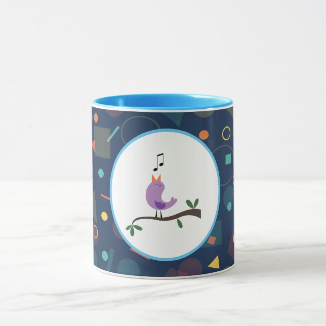 Cute Singing Bird Kids Pattern Illustration Mug (Center)