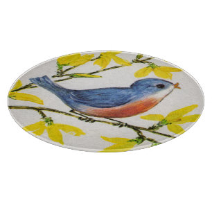 Cute Singing Blue Bird Tree Branch Cutting Board