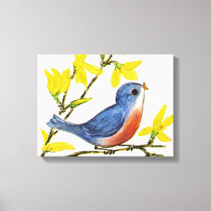 Cute Singing Blue Bird Tree Canvas Print