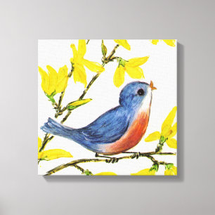Cute Singing Blue Bird Tree Canvas Print