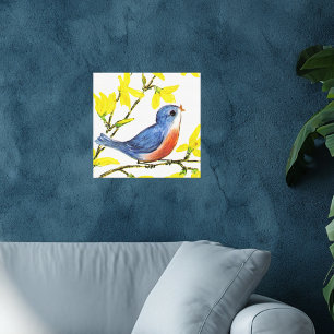 Cute Singing Blue Bird Tree Canvas Print