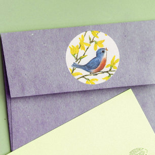 Cute Singing Blue Bird Tree Classic Round Sticker