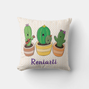 Cute singing cactus trio cartoon illustration cushion