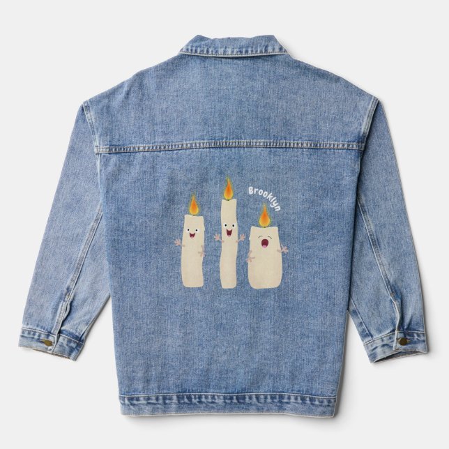 Cute singing candle trio cartoon denim jacket (Back)