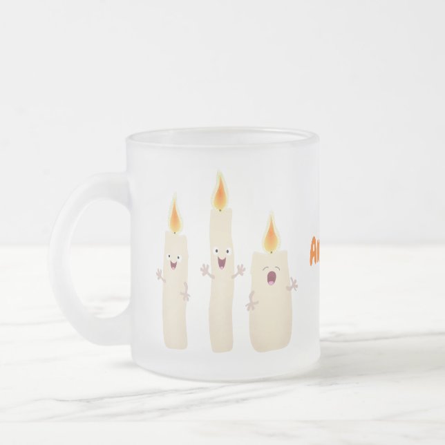 Cute singing candle trio cartoon frosted glass coffee mug (Left)