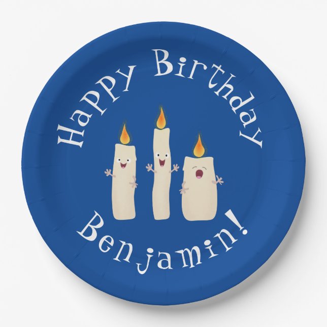Cute singing candle trio cartoon paper plate (Front)