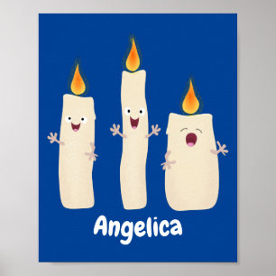 Cute singing candle trio cartoon poster