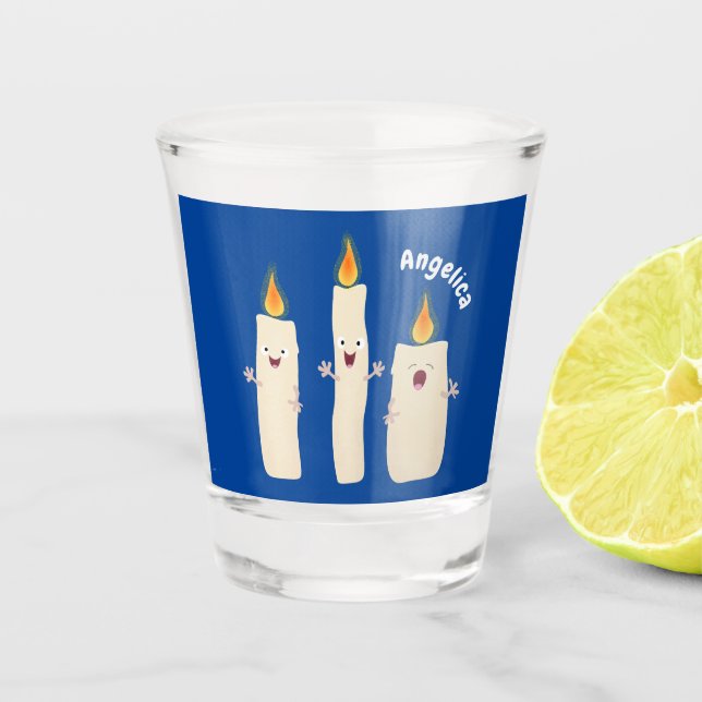 Cute singing candle trio cartoon shot glass (Front)