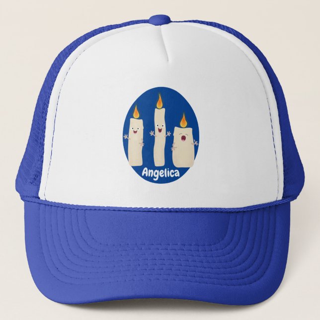 Cute singing candle trio cartoon trucker hat (Front)