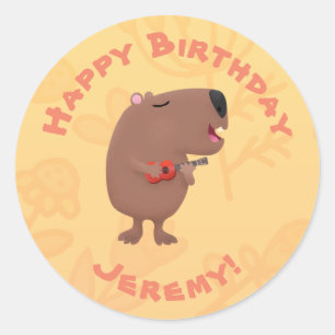 Cute singing capybara personalised birthday classic round sticker