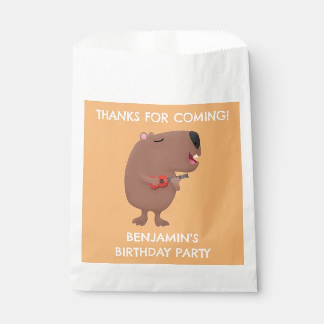 Cute singing capybara personalised birthday favour bags (Front)